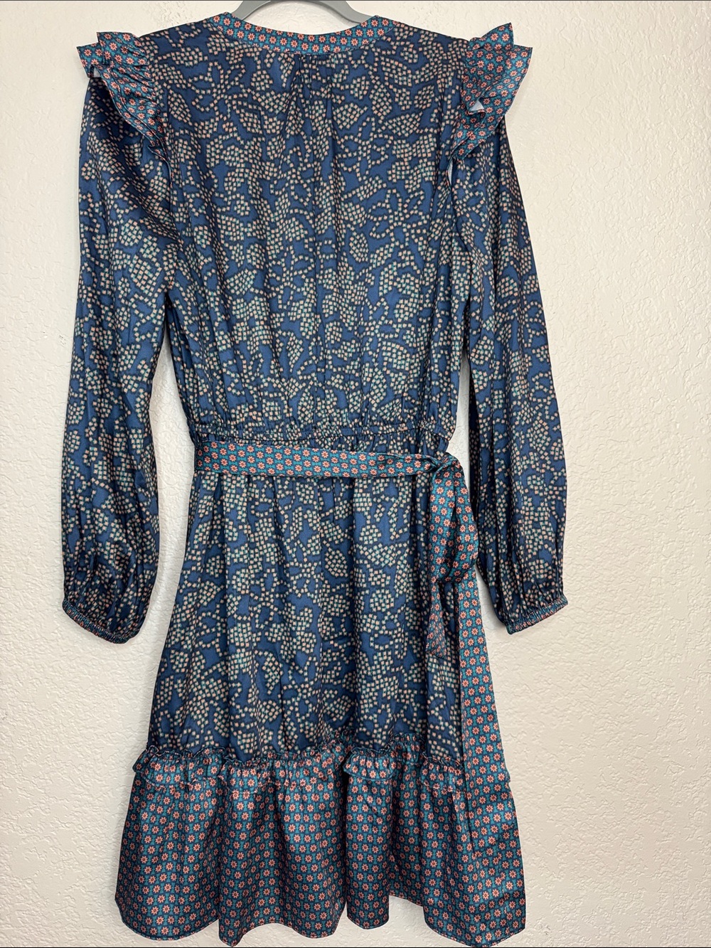 NEW Current Air Navy Tie Waist Multi Pattern Knee Length Mini Dress Large - Picture 6 of 7